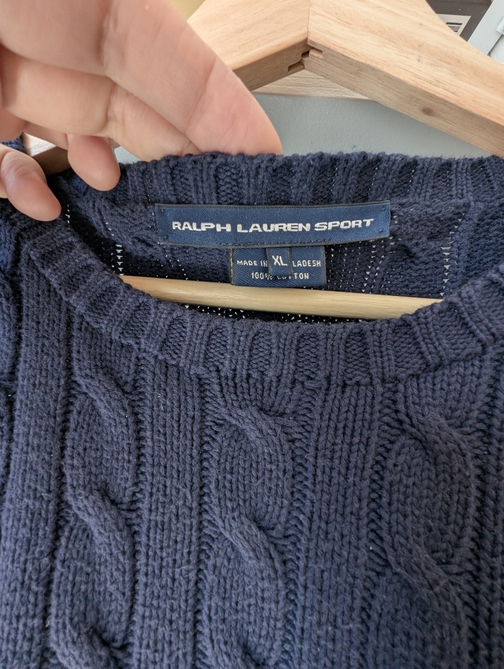Vintage Ralph Lauren Sport Cable-Knit Sweater Blue Embroidered Size XL Preppy - Picture 8 of 9